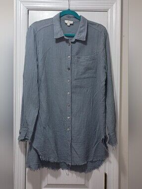 P Cill Gauze Cotton Blue Button Down Oversized Blouse Medium